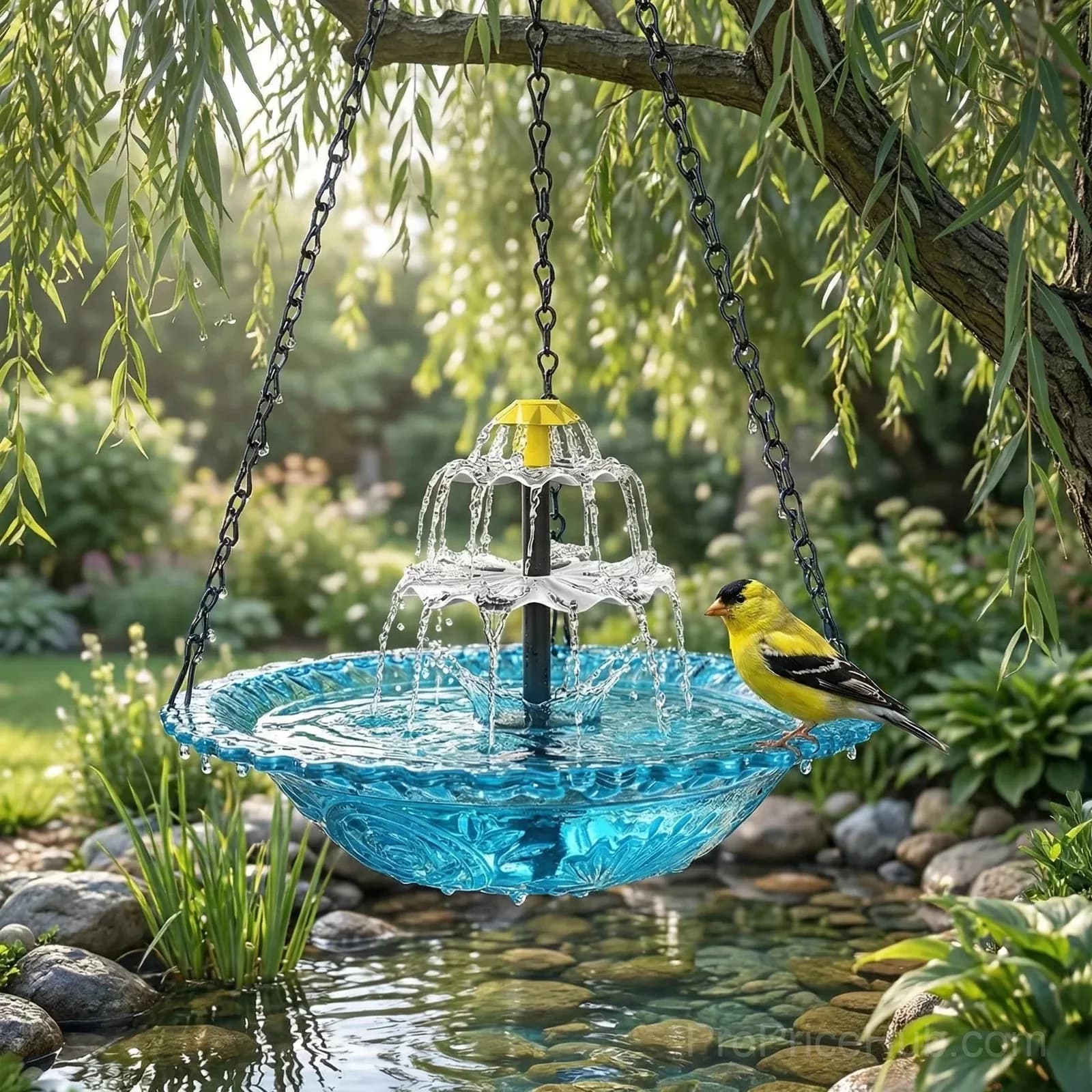 Solar Cascade Hanging Bird Bath Fountain - View 6