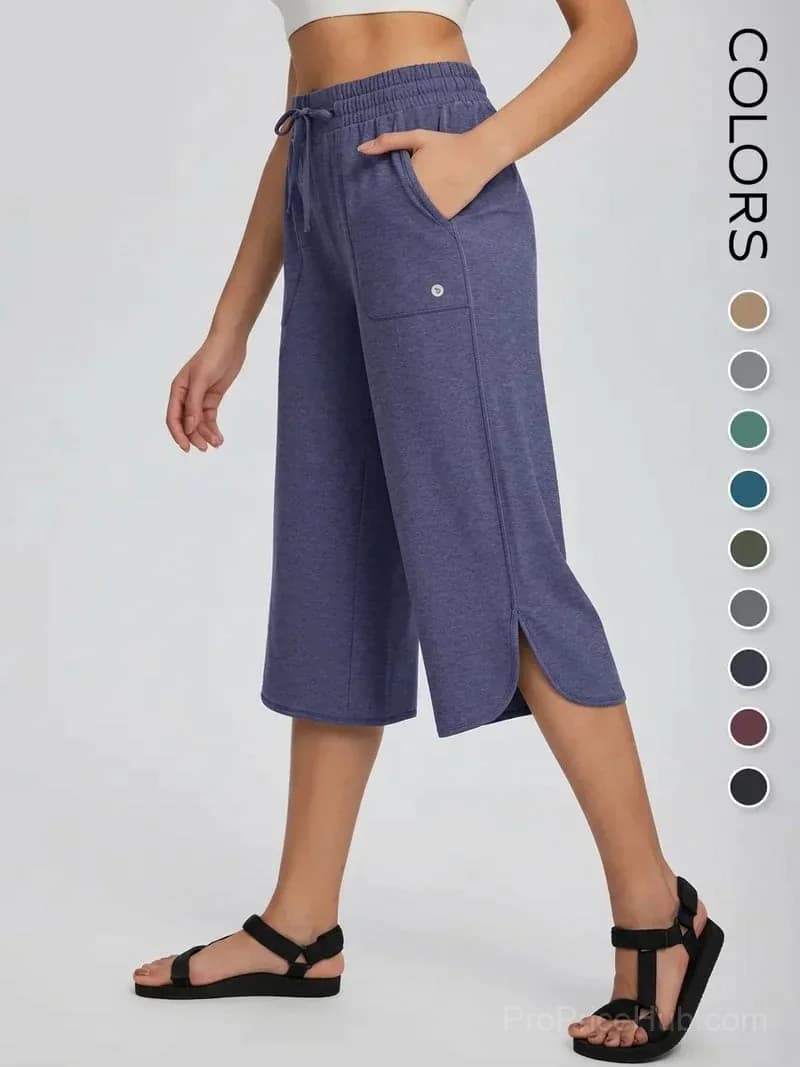 Women's Wide Leg Yoga Capris - High Waisted, Quick Dry, UPF 50+ - View 6