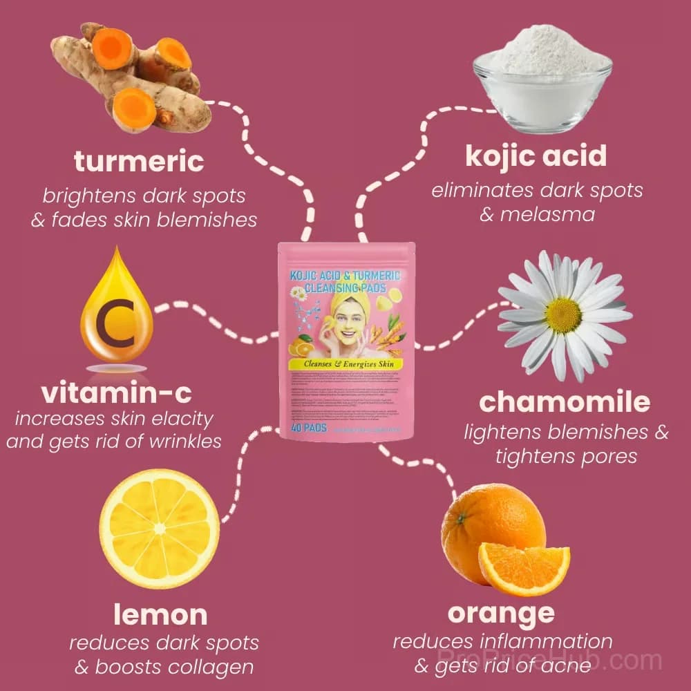 Turmeric Kojic Acid Cleansing Pads - 40 Pads per Packet - Alt