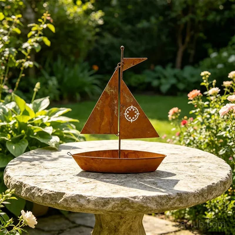 Rustic Sailboat Metal Planter, Brown Weather-Resistant Garden Decor - View 7