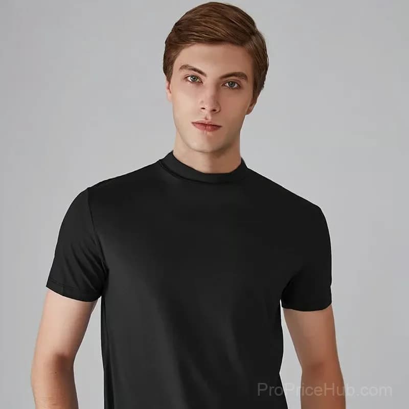 Men’s High Neck Slim Fit T-Shirt, White, Size S - View 6