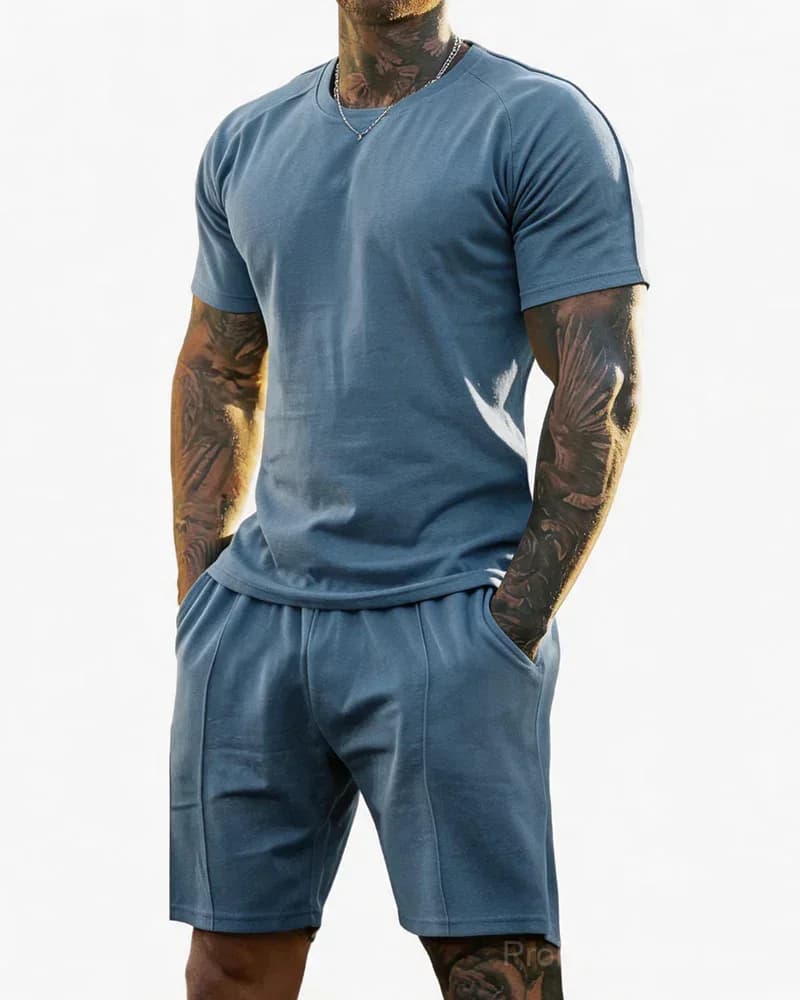 Men's Short-Sleeve Crew-Neck Summer Fitness Sports Set - View 7