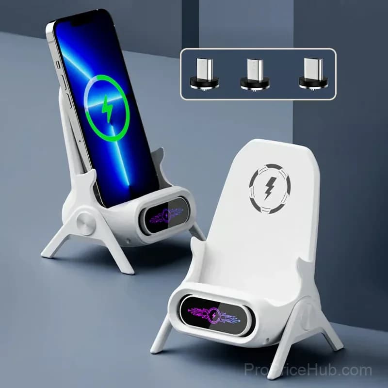 Multifunctional Wireless Fast Charging Phone Stand, White - Alt