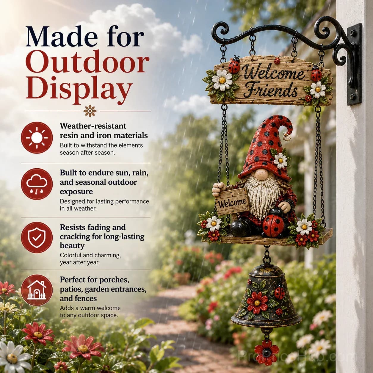 Rustic Garden Gnome Bell Outdoor Decor - View 4