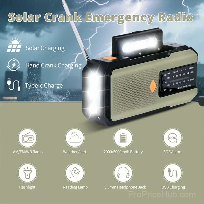Solar Hand-Crank Emergency Weather Radio, White - View 5