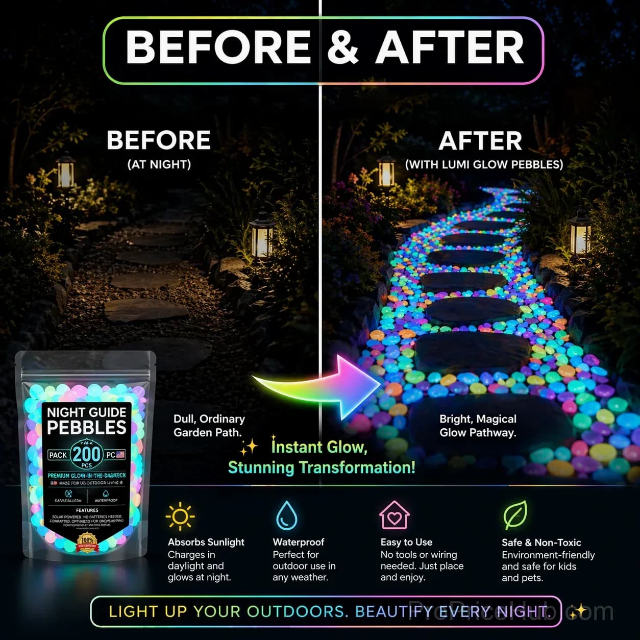 Colorful Glow-in-the-Dark Garden Stones - View 6