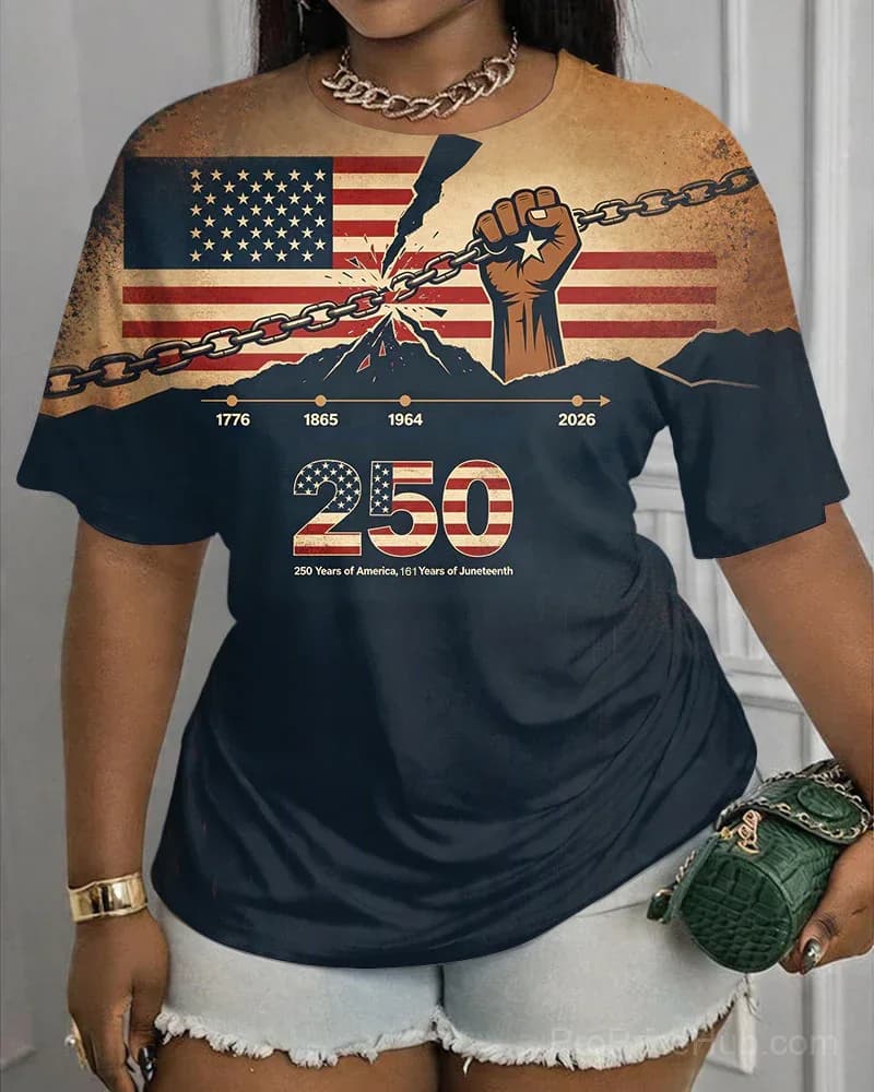 American Flag 250 Anniversary Juneteenth Print Crewneck T-Shirt - Main
