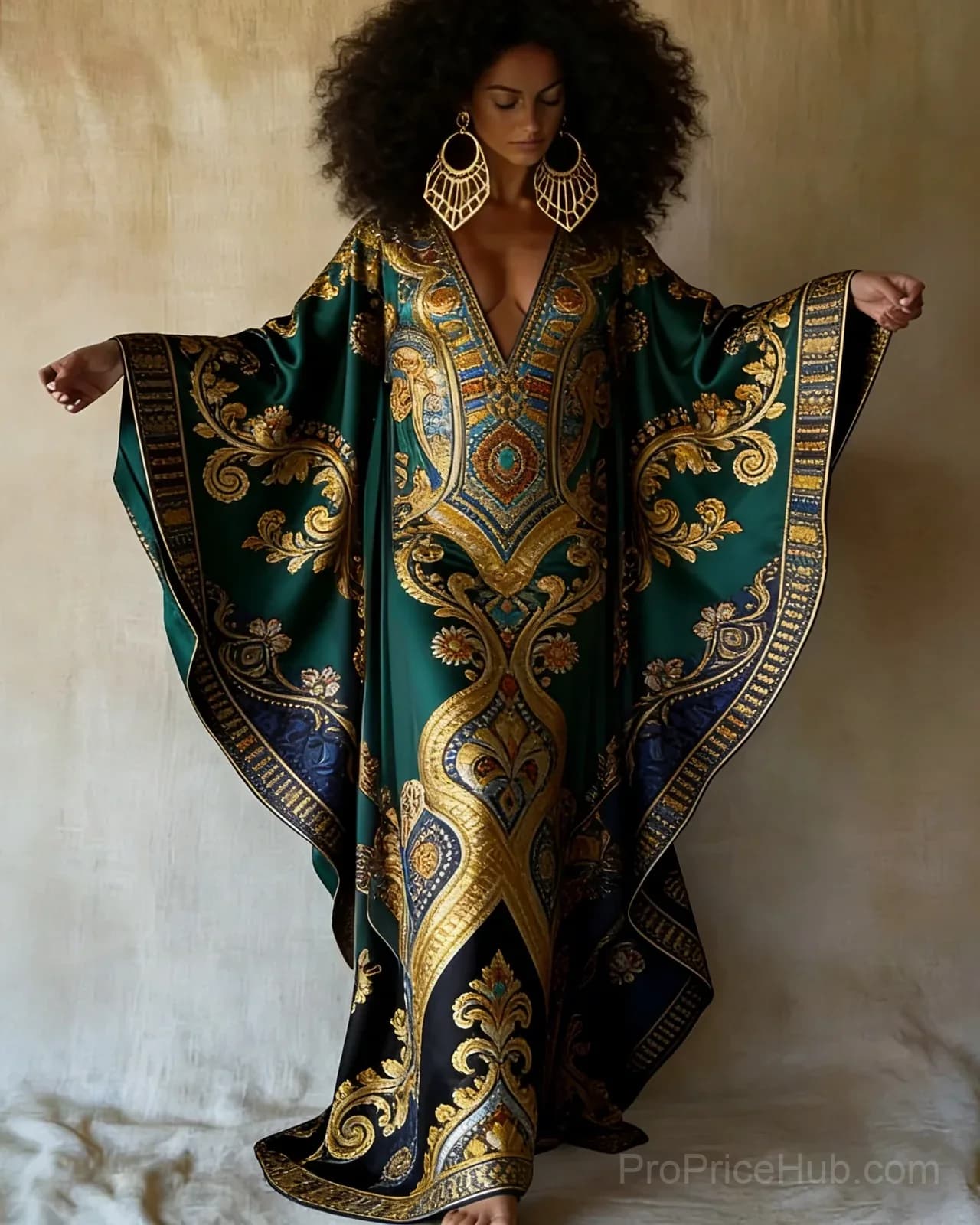 Ghana Kent Cloth Print V-Neck Long Kaftan Dress - Main