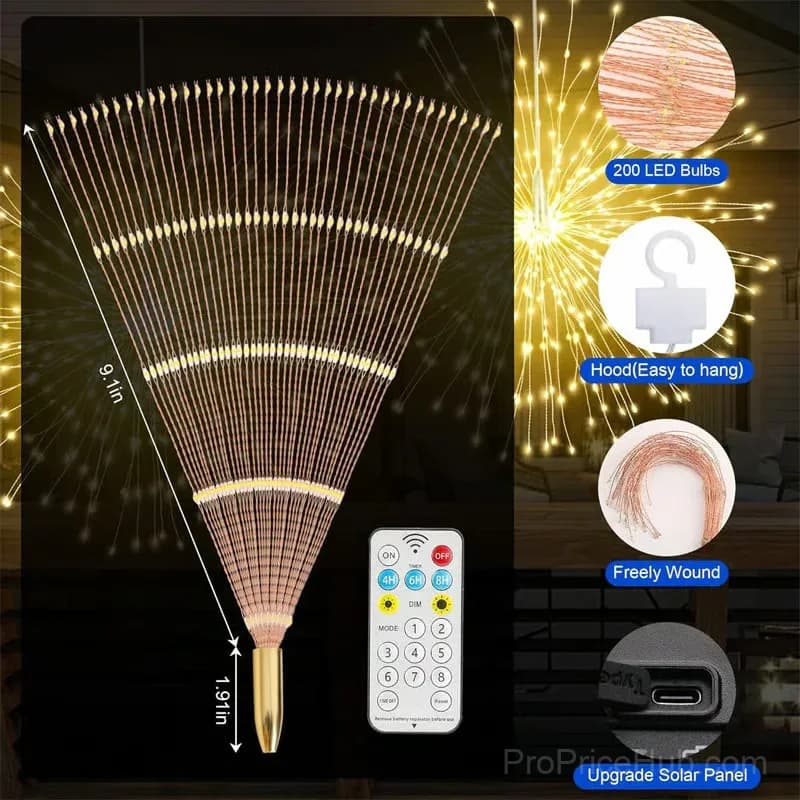 Solar Firework String Lights, Warm White, 4-Pack 240 LED - View 6