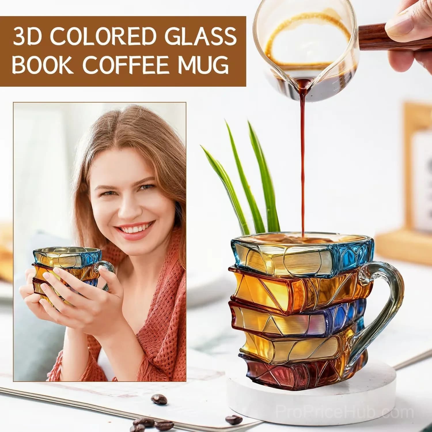 3D Painted Book Glass Coffee Mug, Book Lover Cup, Style A - Alt
