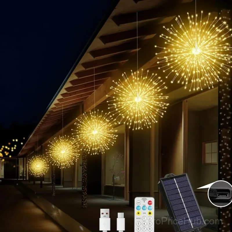 Solar Firework String Lights, Warm White, 4-Pack 240 LED - View 2