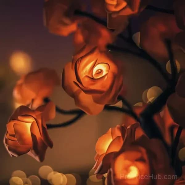 Rose Flower Tree Night Light, Multicolor with Black Base - View 5