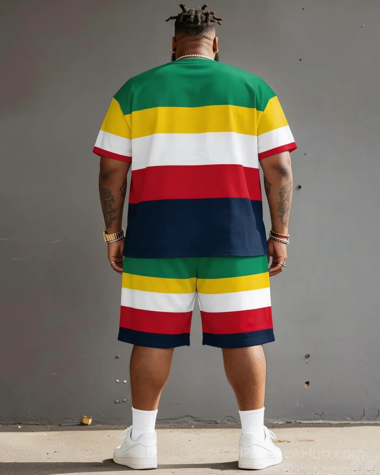 Big Guy's Polo Color Stripes T-Shirt and Shorts Set - View 12