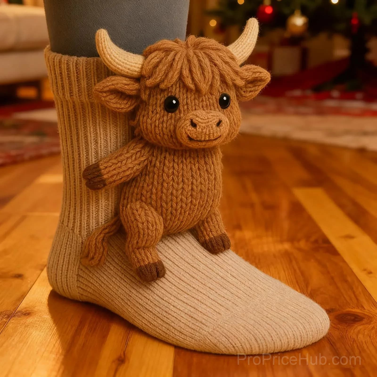 Women's 3D Knit Highland Cow Plush Hug Socks, 1 Pair - Alt