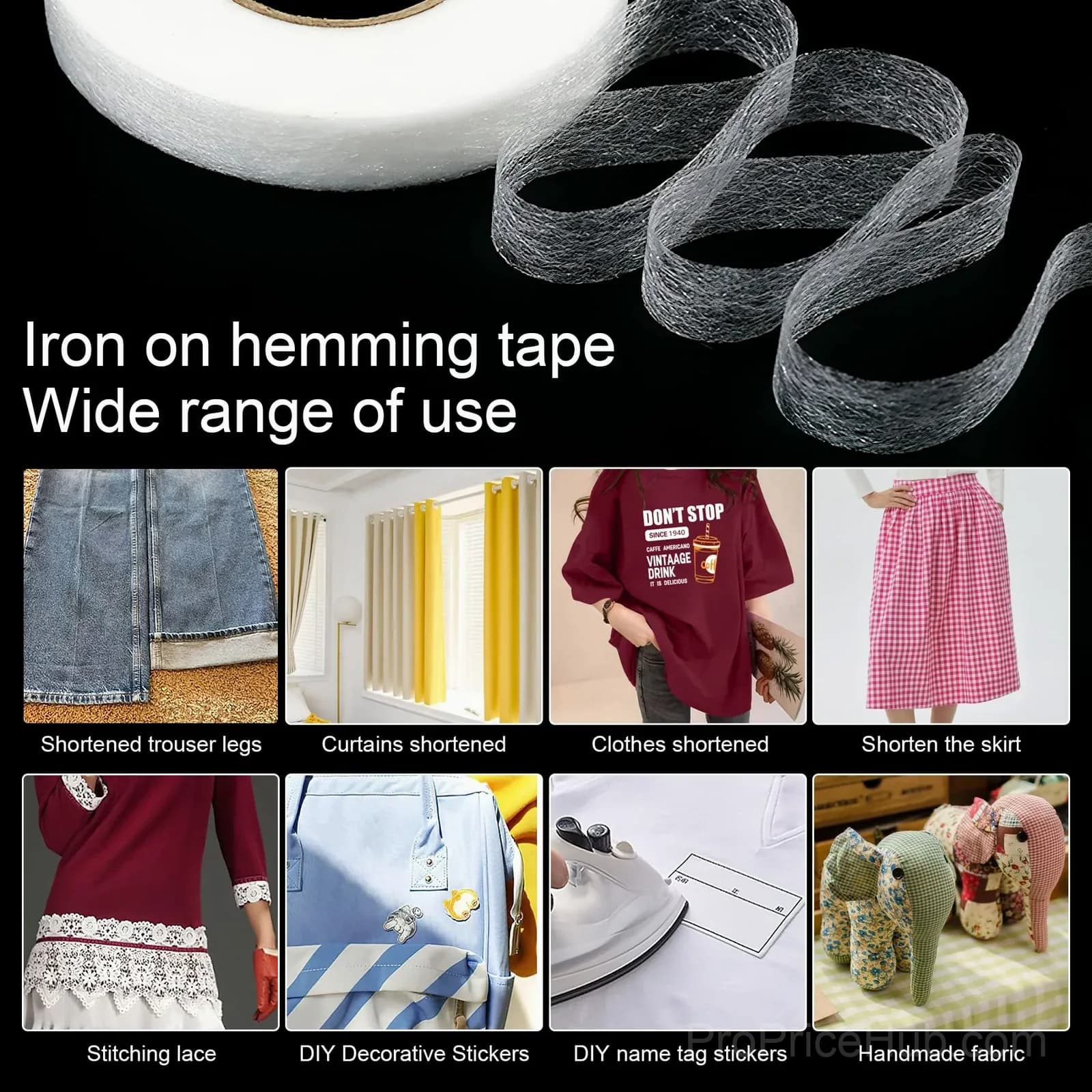 White Fabric Fusing Tape, 1cm Width, 70 yd, 3 Rolls - View 7