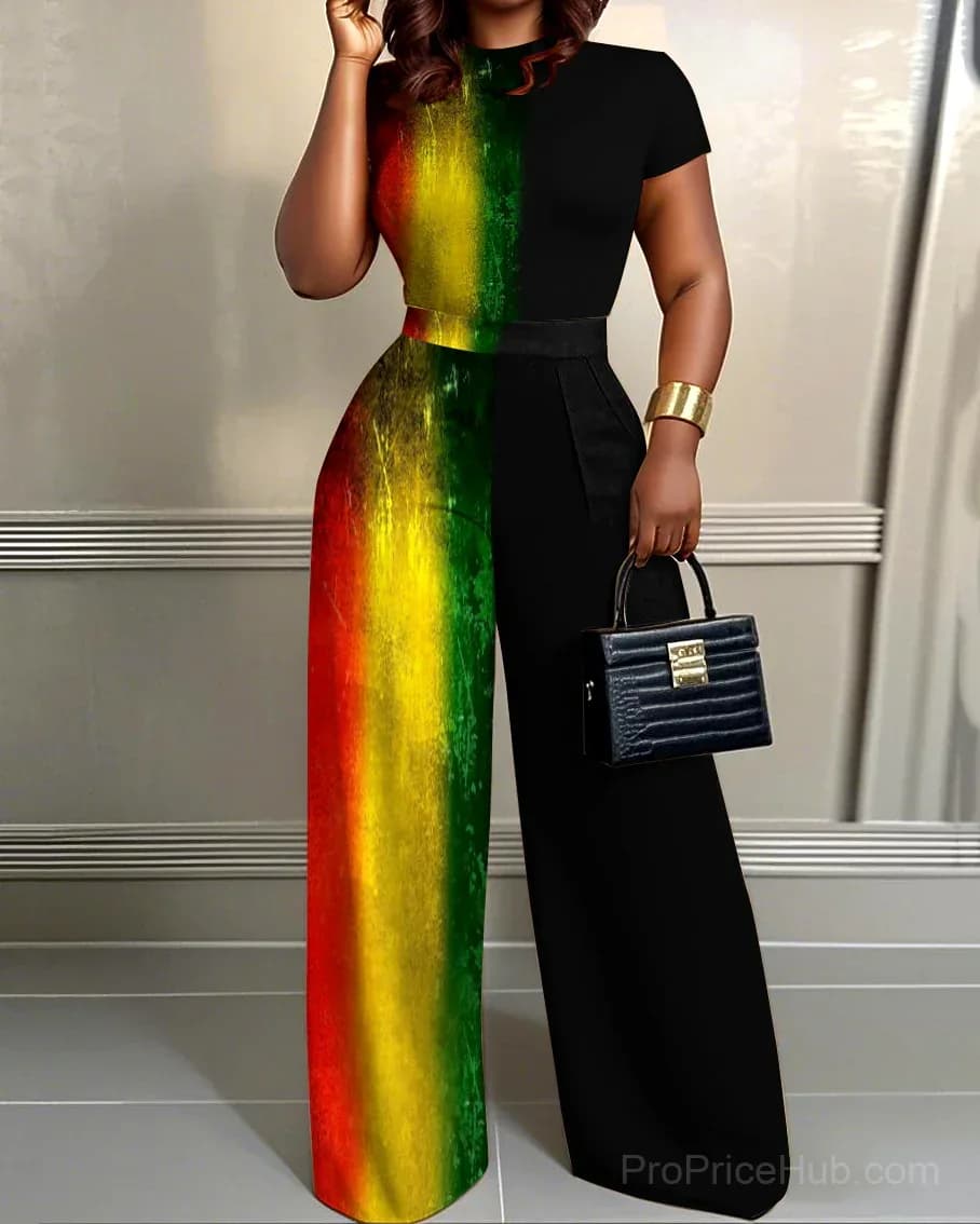 Gradient Contrast Wide Leg Jumpsuit 2-Piece Set - Main