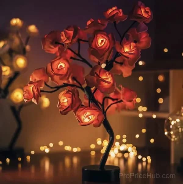 Rose Flower Tree Night Light, Multicolor with Black Base - View 4