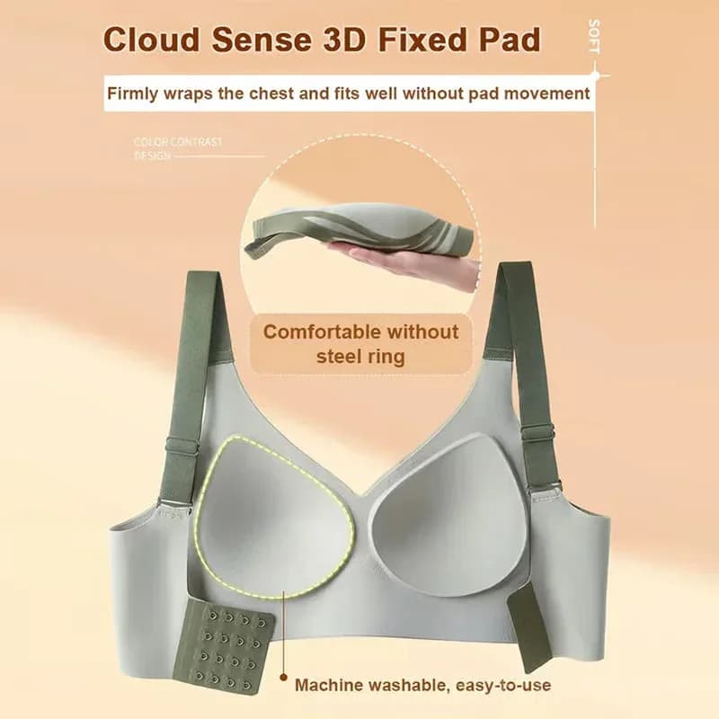 Women's Wire-Free Push-Up Anti-Sagging Bra, Green, M (B/C) - View 7