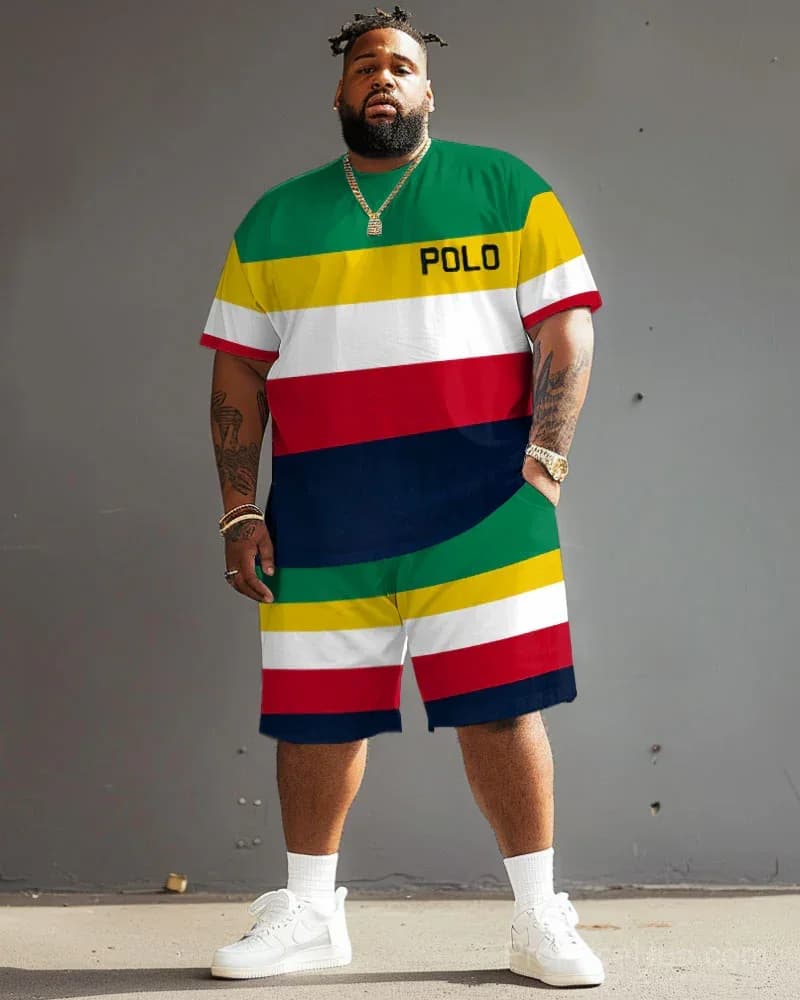 Big Guy's Polo Color Stripes T-Shirt and Shorts Set - Main