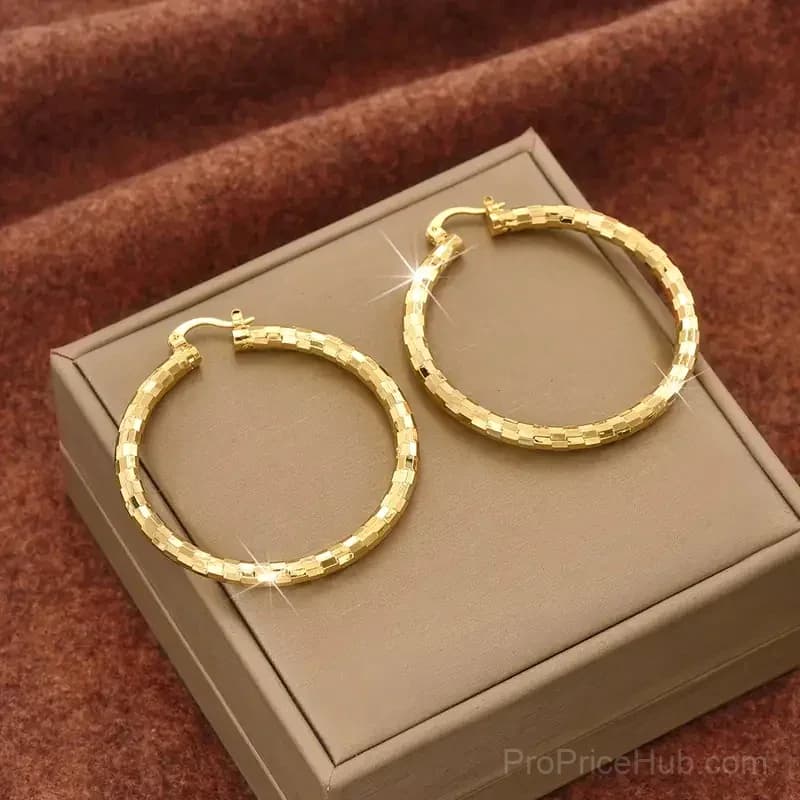 Women's Minimalist Textured Hoop Earrings - Diamond-Cut, Snap Closure - Main