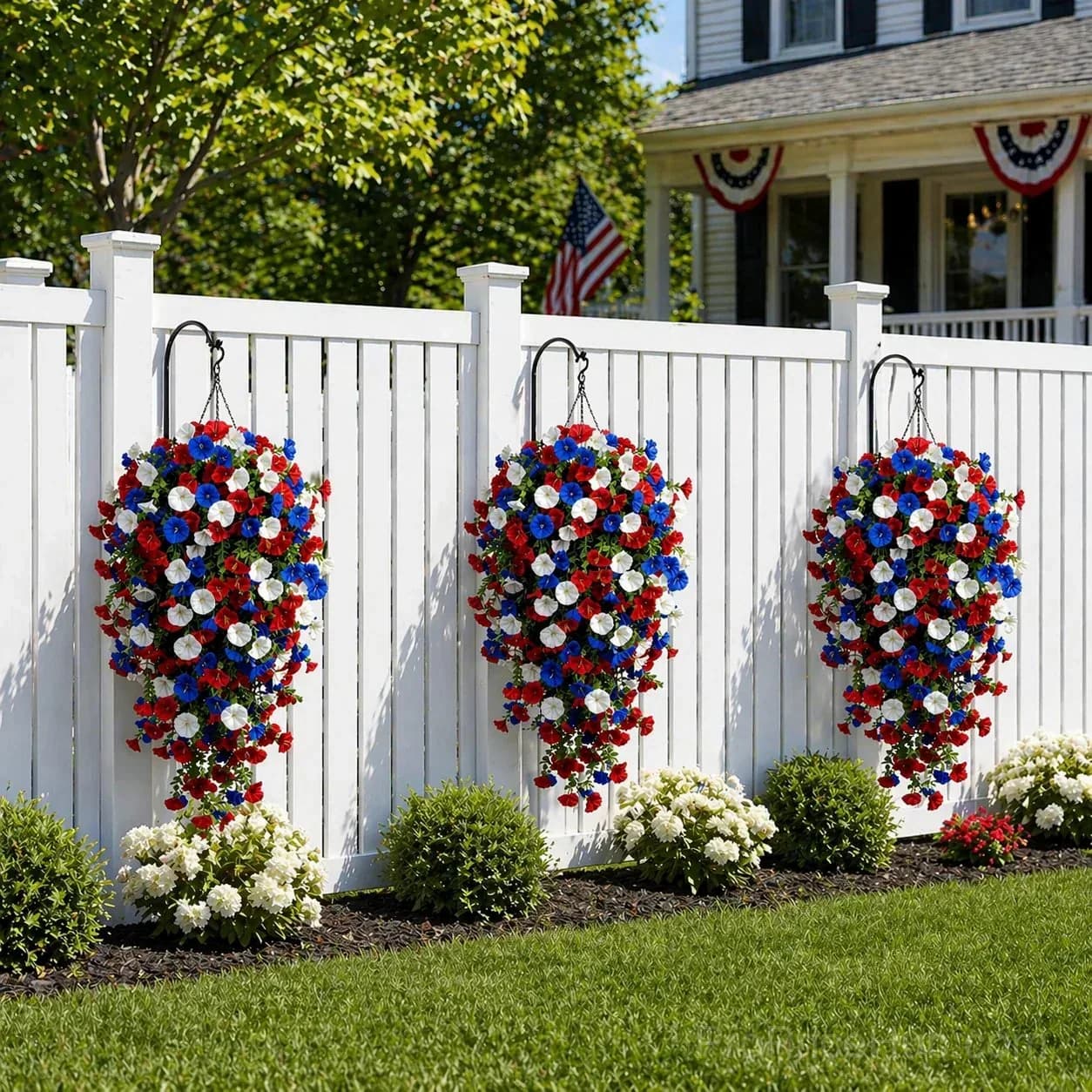 Patriotic Artificial Hanging Flower Baskets - No Maintenance Outdoor Decor - View 6