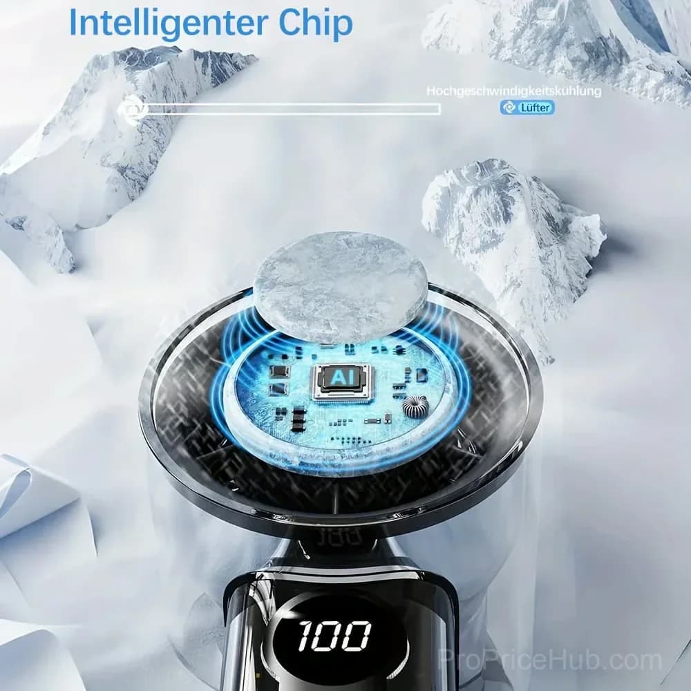 Bladeless Portable Cooling Fan, 100-Speed Digital Display, Black - View 9