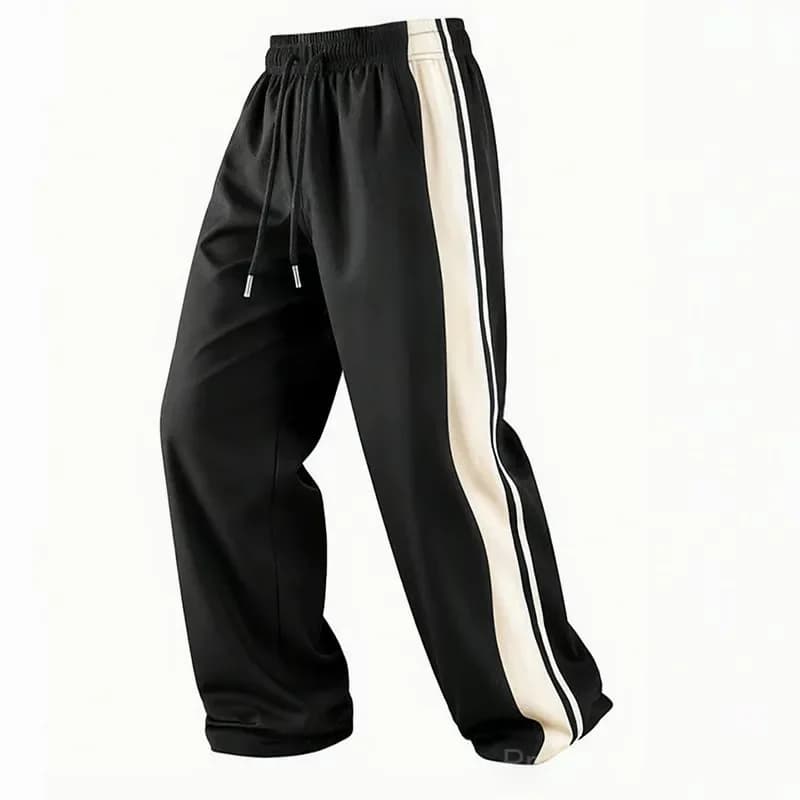 Men's Loose Fit Fleece Track Pants with Zip Pockets, Black S - Main