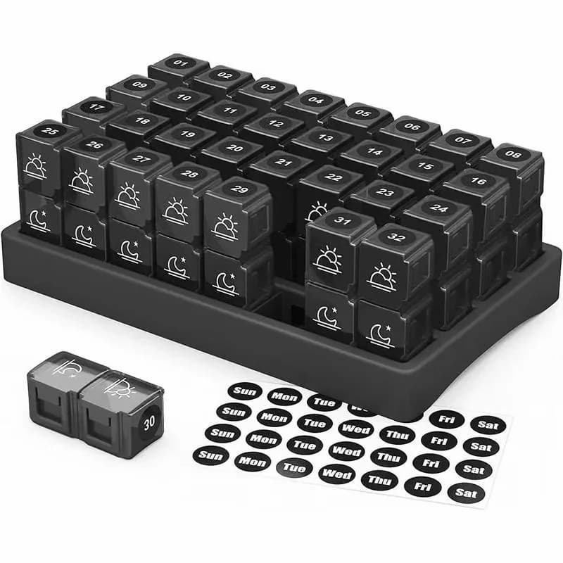 Monthly AM/PM Pill Organizer with Stickers, Multicolor - Alt