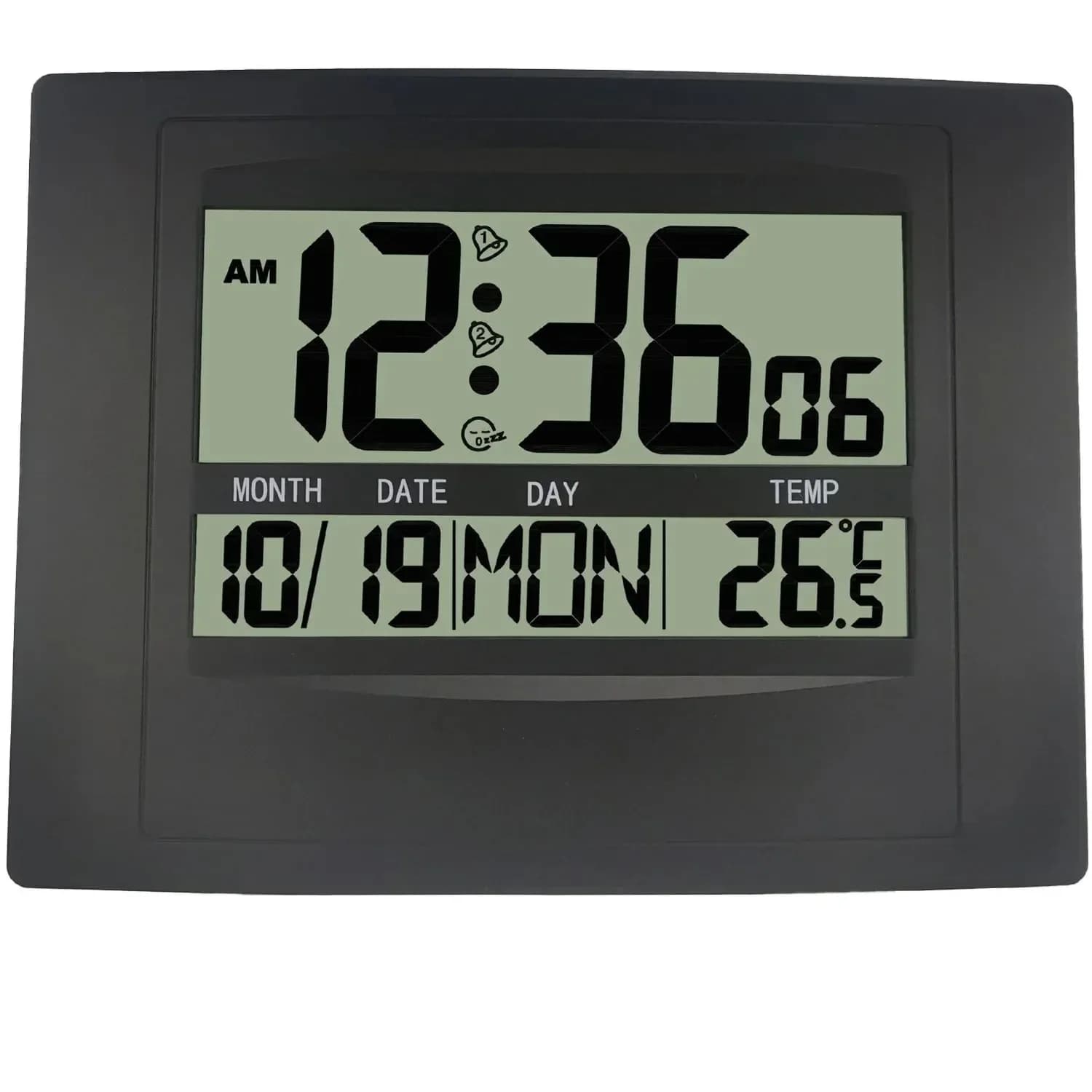 Atomic Digital Wall Clock, Large Display, Dual Alarms & Temperature - Main