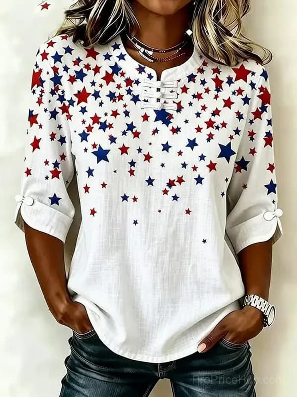 Women's Retro 250th Anniversary American Flag Button-Up Shirt - Main
