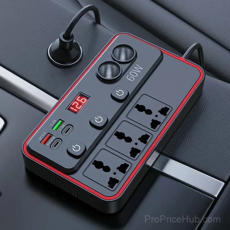 Multifunctional Car Charger with AC Outlets and USB Ports - View 12
