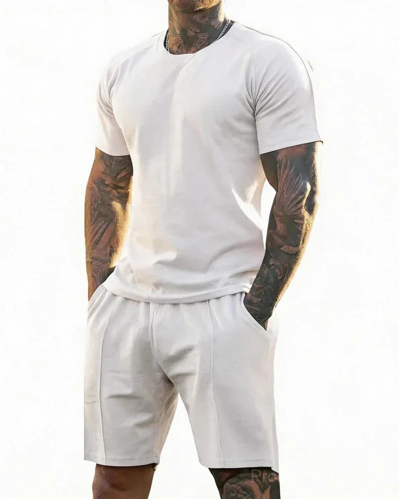 Men's Short-Sleeve Crew-Neck Summer Fitness Sports Set - View 15