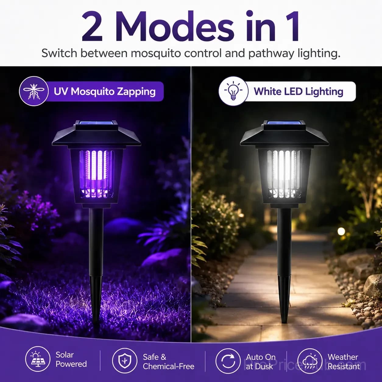 Solar Mosquito Zapper 2-in-1 Bug Killer & Yard Light - Alt