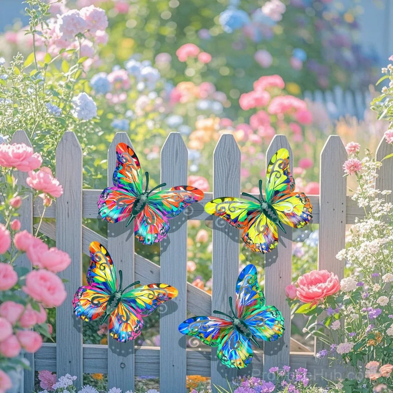4-Piece Butterfly Metal Wall Sculptures for Outdoor Hanging Decor - Alt