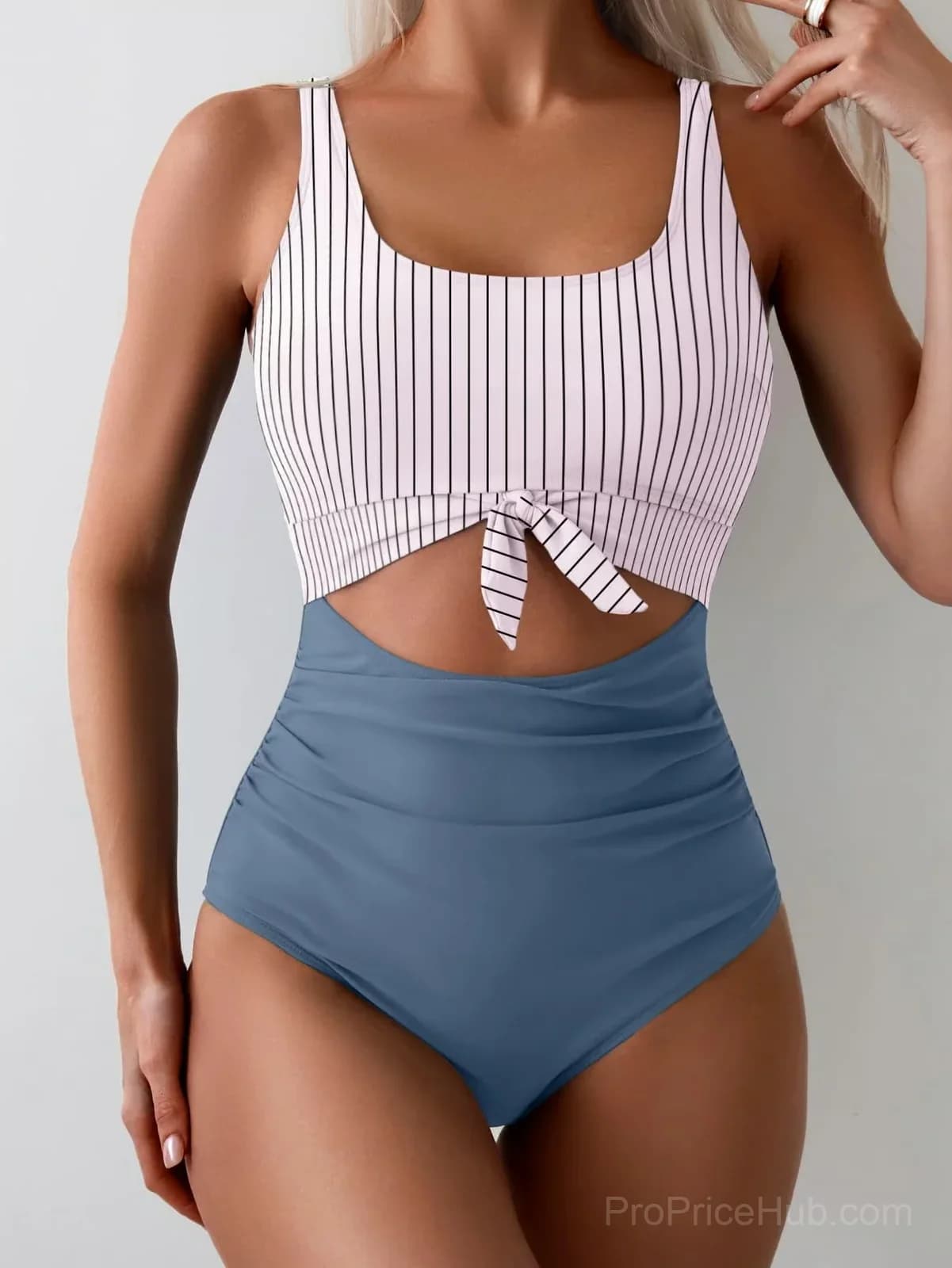Women's Tummy Control Cutout One-Piece Swimsuit, Pink, S - View 8