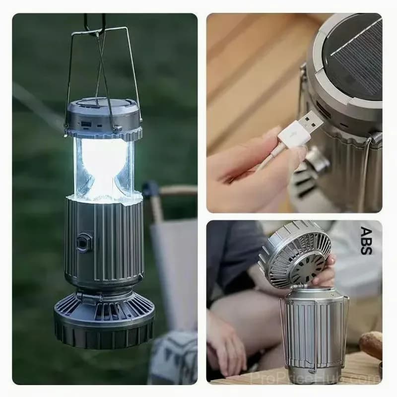 2-in-1 Adventure Solar Light & Portable Fan, Silver - Alt