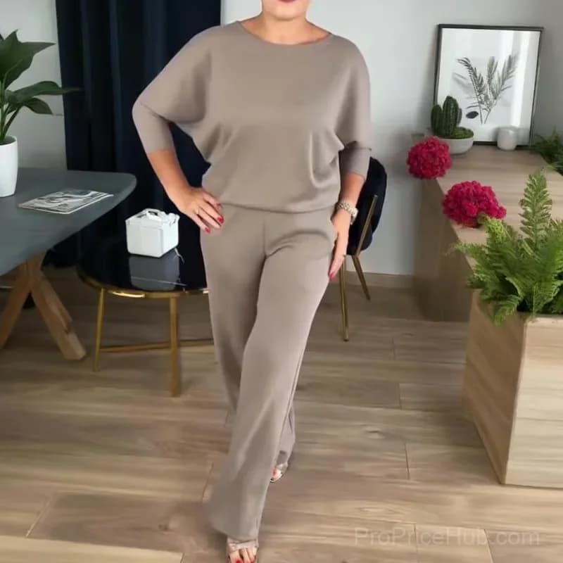 3-Piece Long Cardigan, Top and Pants Set, Brown, S - View 7