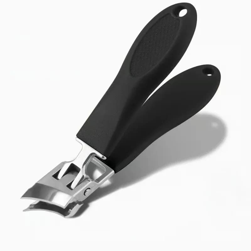 Wide Jaw Slanted Nail Clipper with Anti-Splash Catcher, Black - Main