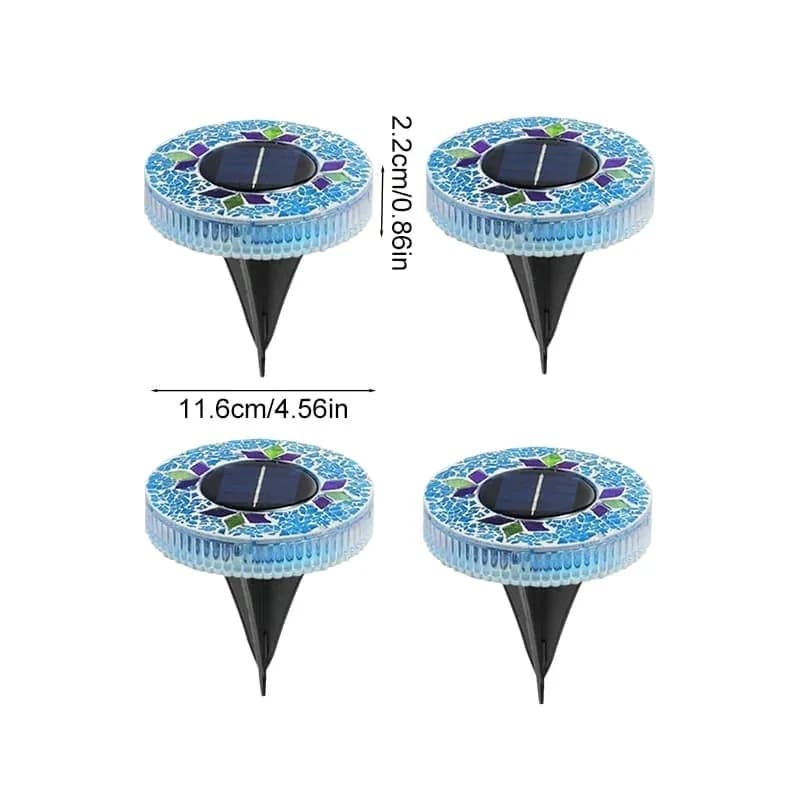Blue Mosaic Solar Disk Lights for Outdoor Decor, 4-Pack - Main