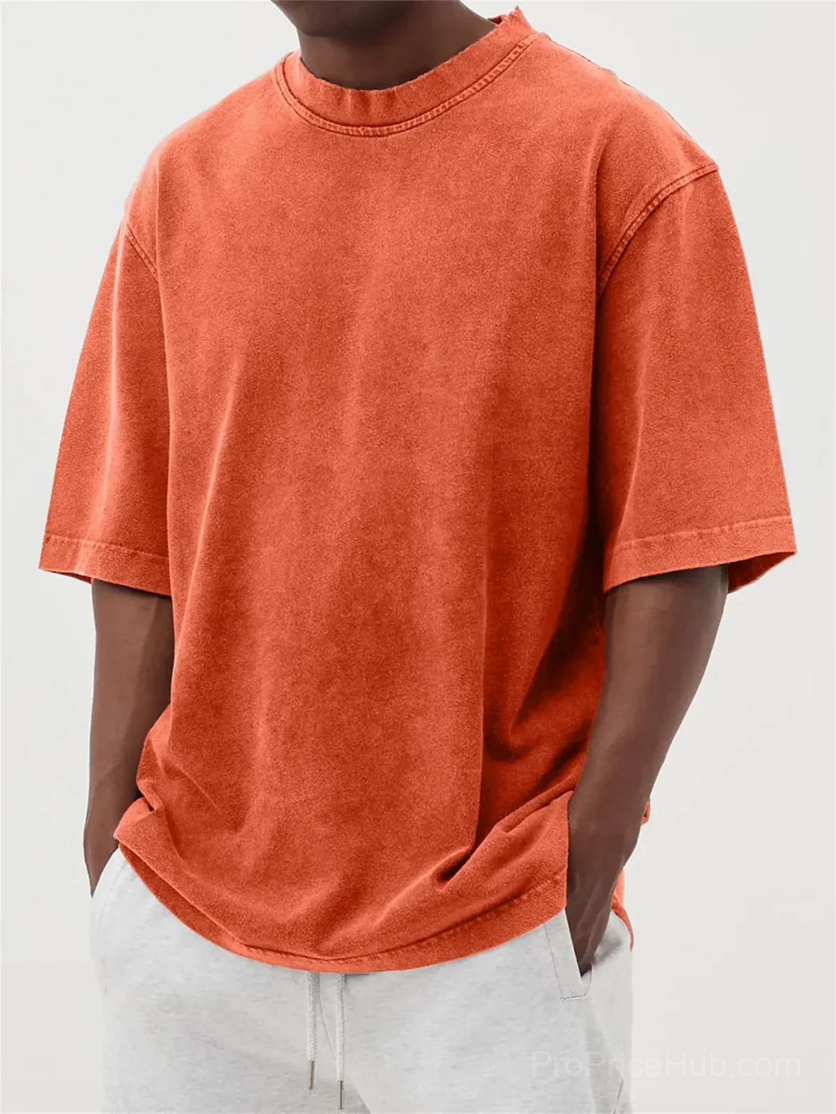 Men's Washed Solid Color Pullover T-Shirt - S to 5XL - View 13