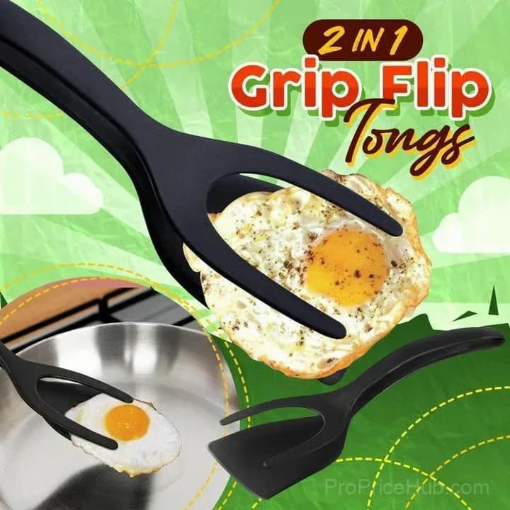 2-in-1 Grip Flip Tongs with Silicone Tips, Black, 1 Piece - Main