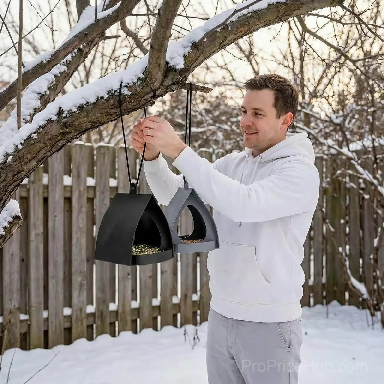 Gray Hanging Bird Feeder with Roof for Garden - View 4