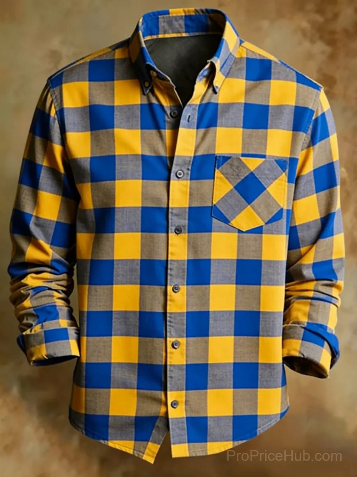 Men's Retro Abstract Art Print Plaid Pattern Business Style Shirt - Main
