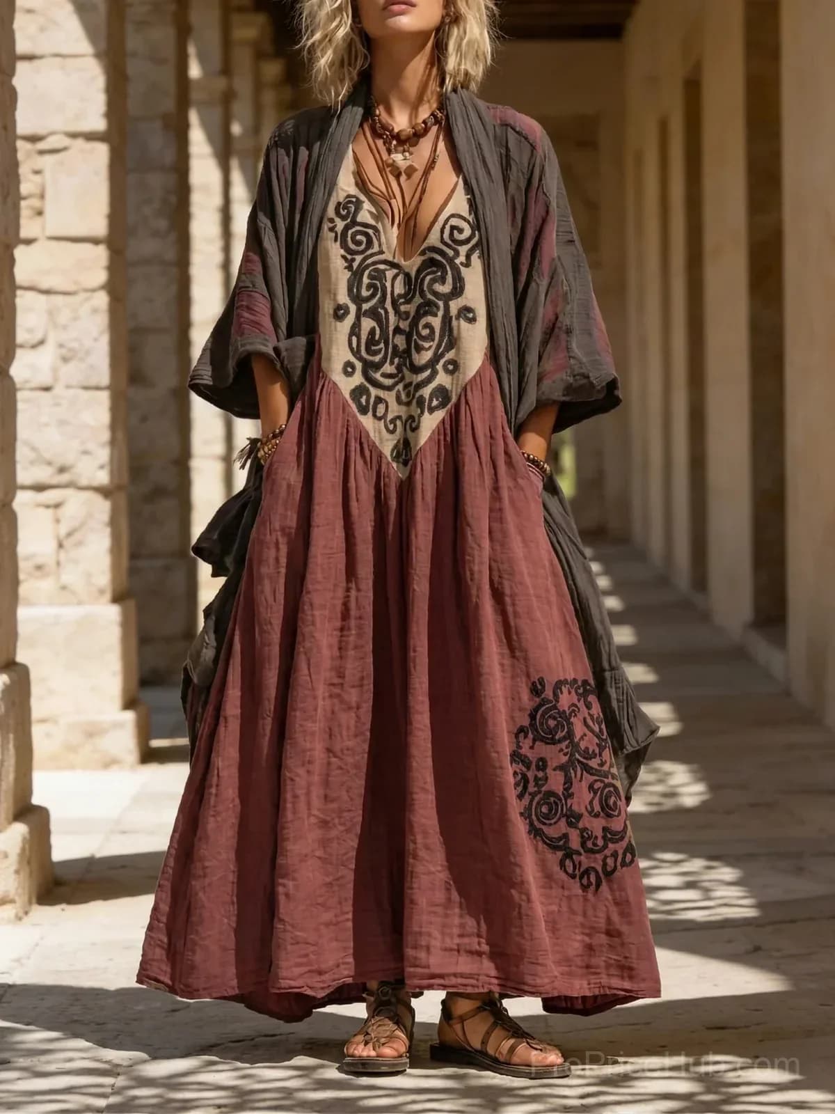 Boho Retro Loose Linen Cotton Two-Piece Set - View 5