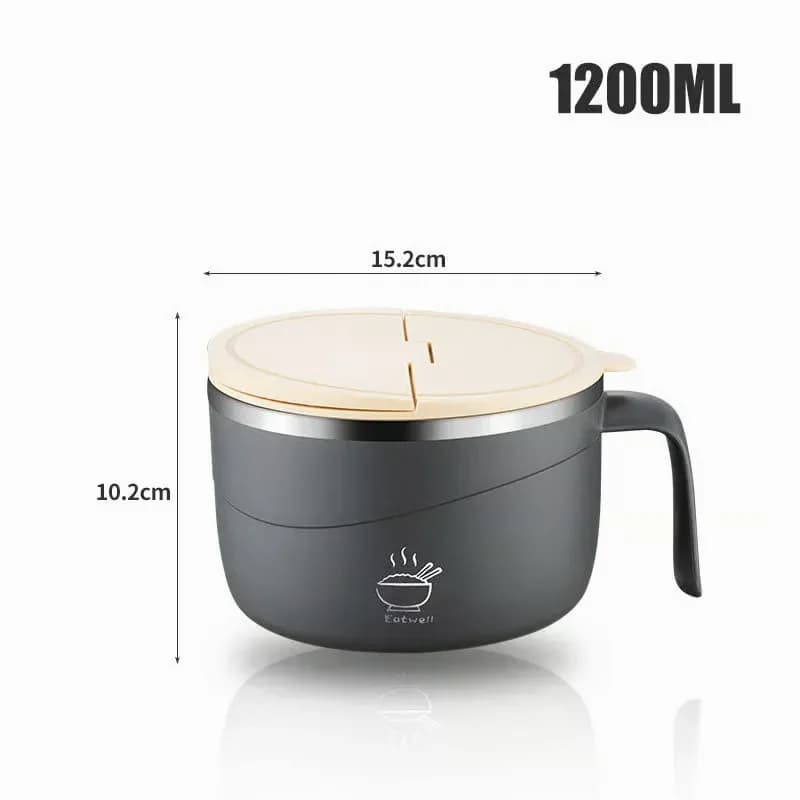 304 Stainless Steel Insulated Ramen Bowl, Black, 1200ml, 1 Pc - View 12