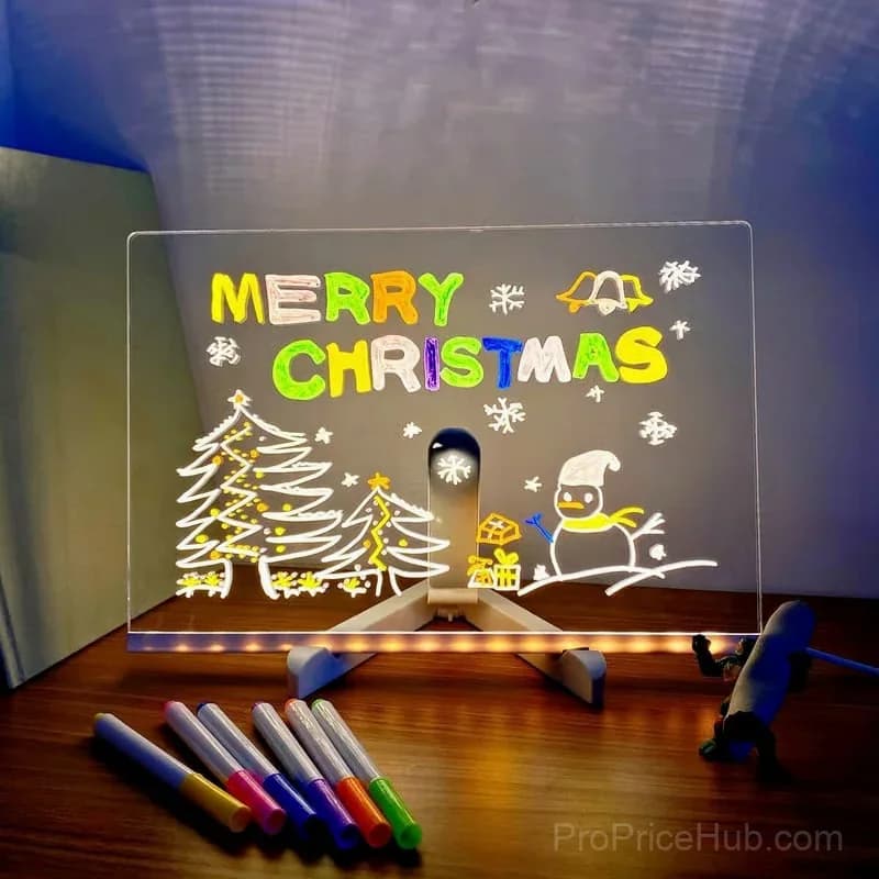 LED Note Board with Colored Pens, 5.9x5.9 Inch - Main