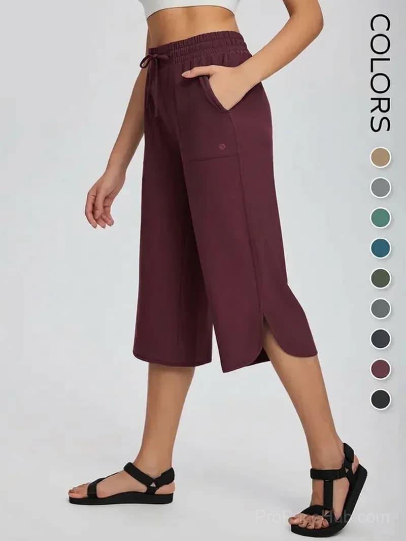 Women's Wide Leg Yoga Capris - High Waisted, Quick Dry, UPF 50+ - View 4