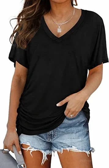 Women's Short Sleeve V-Neck Dolman Top - Soft Breathable Loose Fit Blouse with Side Shirring - View 6