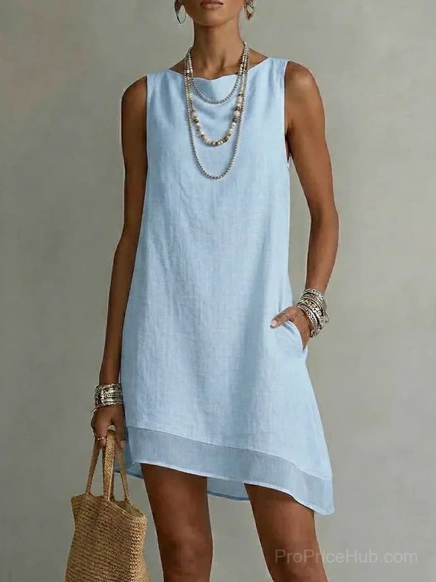 Women's Bateau Neck Sleeveless Diagonal Skirt Dress - View 4