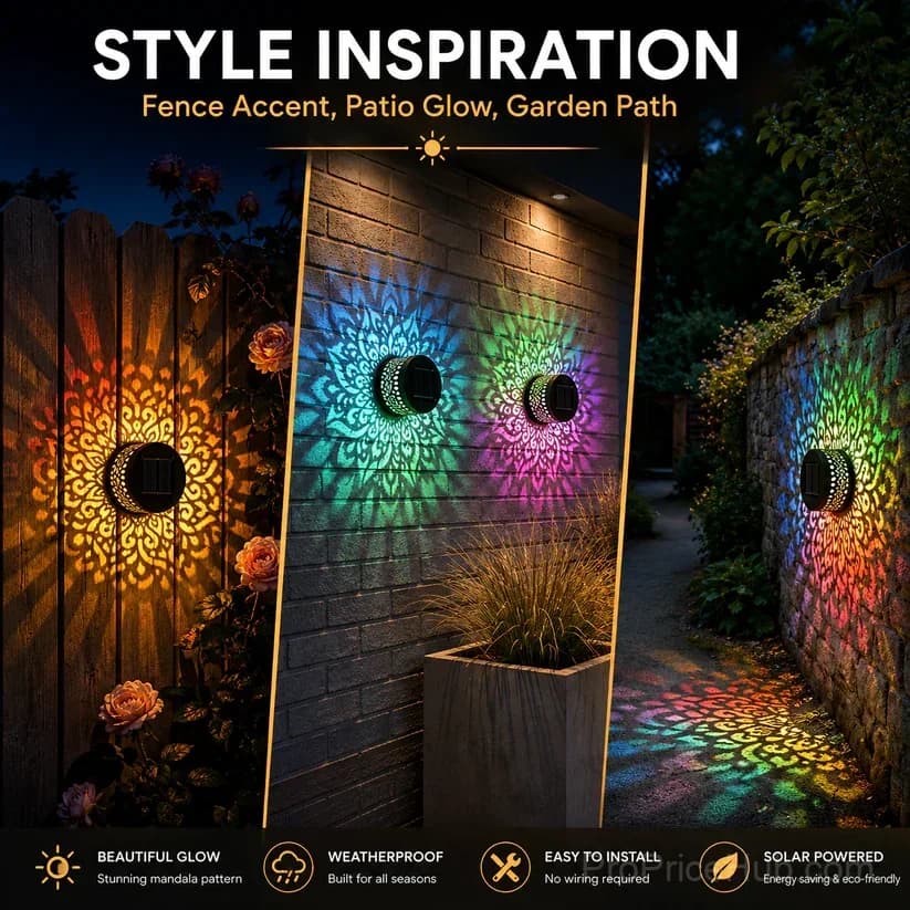 Solar Mandala Wall Light for Outdoor Garden Fence Projector - View 4